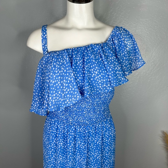 Lane Bryant One Shoulder Ruffle Maxi Dress Polka Dots Blue Plus Size 18/20 NWT - Picture 5 of 13